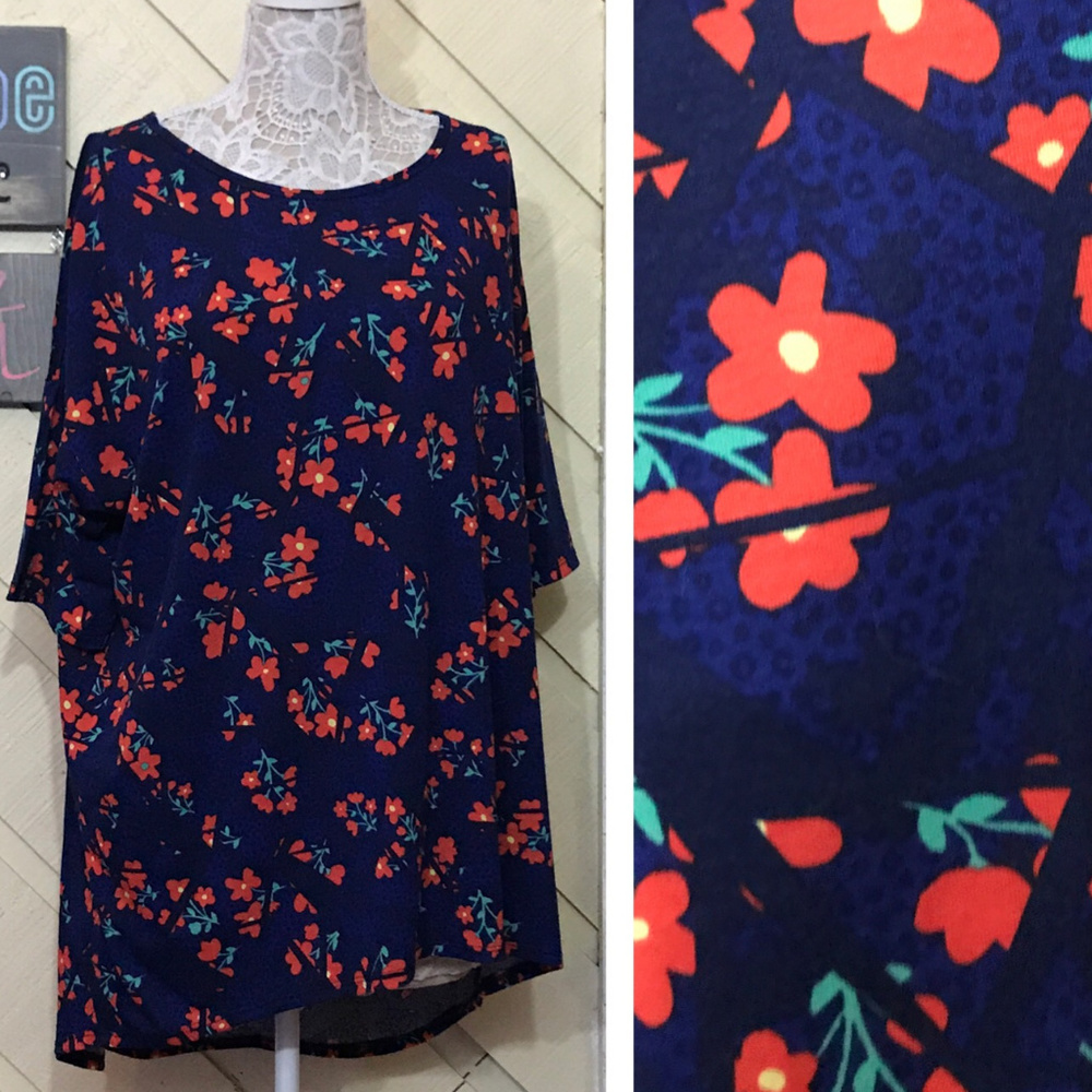 NWT Blue Black with Tomato Orange Flowers LLR Irma